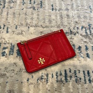 Tory Burch Georgia Top Zip Wallet Card Case Red